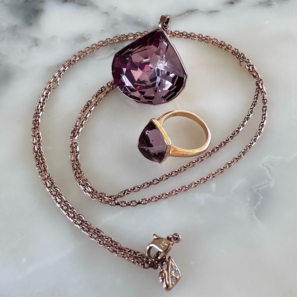 Gorgeous SWAROVSKI 🦢 Adjustable Rose Pendant Necklace, with  Matching Ring sz 6
